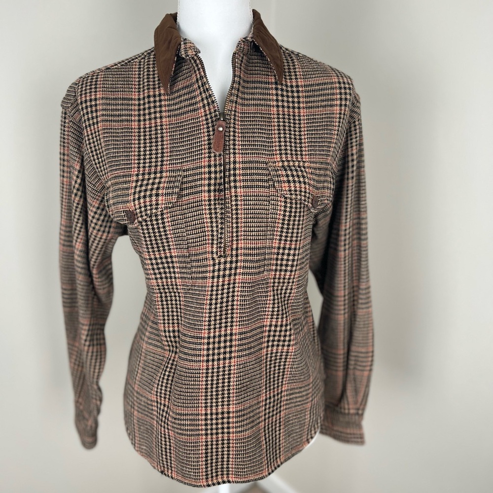 British Khaki Houndstooth Shirt with Black and Tan Pattern